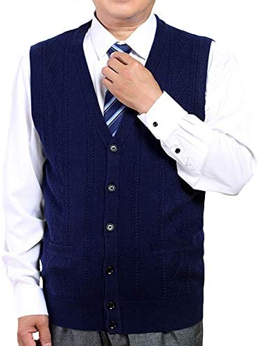 Men's Buttons Down Vests Sweaters- V Neck Casual Slim Fit Wool Sweaters