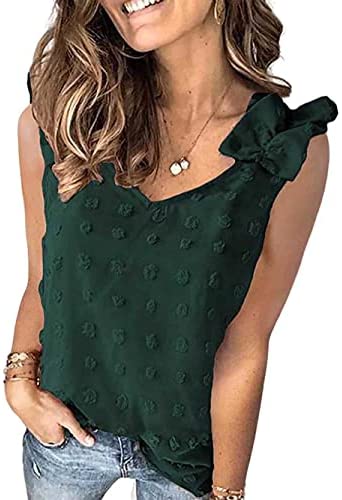 Women Chiffon Pleated Vest Top Solid Color Textured Ruffle Sleeveless Tank Tops