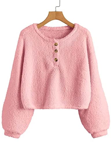 Girls Sherpa Fleece Crop Tops Oversized Puff Long Sleeve Sweatshirt Jacket Coat