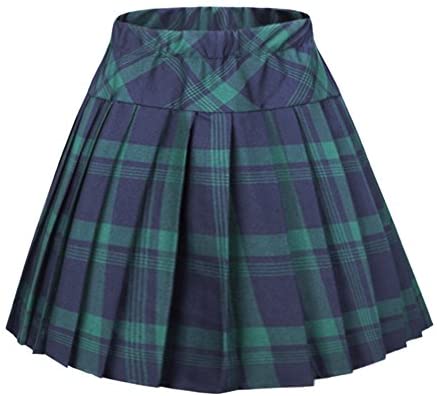 Women's Elastic Waist Plaid Pleated Skirt Tartan Skater School Uniform Mini Skirts