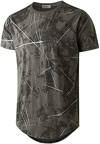 KLIEGOU Mens Hipster Hip Hop Round Hemline Pattern Print T Shirt