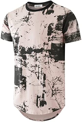 KLIEGOU Mens Hipster Hip Hop Ripped Round Hemline Pattern Print T Shirt