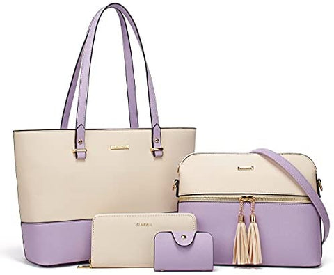 Women Fashion Synthetic Leather Handbags Tote Bag Shoulder Bag Top Handle Satchel Purse Set 4pcs