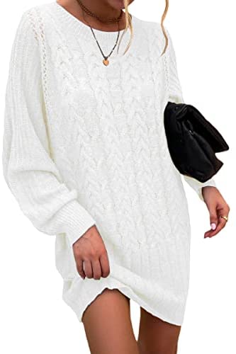Women's Fashion Bat Long Sleeves Sweater Dress Hollow Cable Knitted Loose Pullover Autumn Dresses