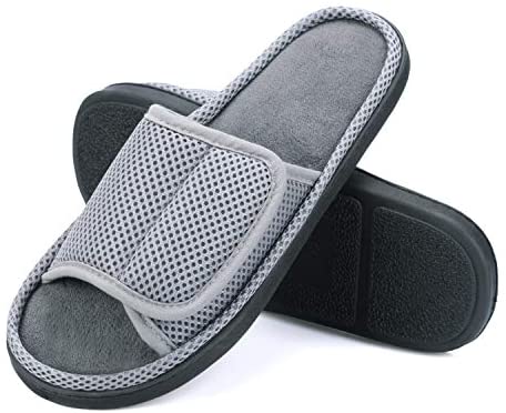 mysoft Mens Summer Slippers Indoor Outdoor Adjustable Slide Open Toe Slippers with Memory Foam, Breathable and Comfortable