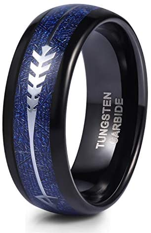 TRUMIUM 8mm Tungsten Wedding Ring Koa Wood Arrows Inlay Vikings Hunting Ring Silver/Black Band Dome Comfort Fit Size 6-13