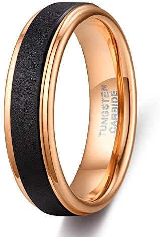 TRUMIUM 6mm 8mm Tungsten Rings for Men Women Sand Blast Finish Gold Wedding Band Ring Beveled Edge Comfort Fit Size 5-13