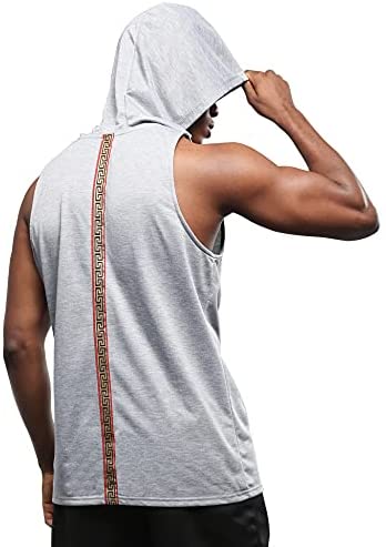 iWoo Men's Workout Hooded Sleeveless Gym Tank Tops Muscle Tee T Shirts with Hood