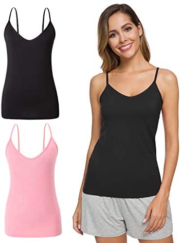 Xelky Womens V Neck Camisole Lightweight Tank Tops Adjustable Spaghetti Strap Undershirts Stretch Soft Plain cami 4 Pack S-XL