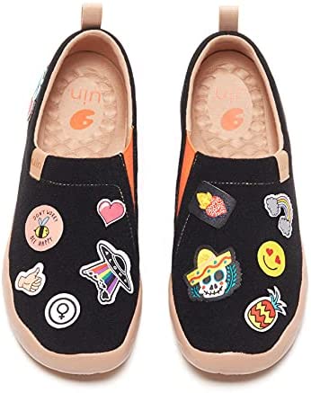 UIN Women's Slip Ons Lightweight DIY Stylish Pattern Stickers Walking Casual Loafers Comfortable Art Travel Shoes