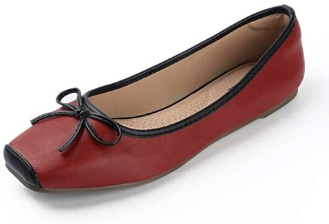 Heel The World Women's Ballet Flats Square Toe Ballerina Flat Shoes with Bow