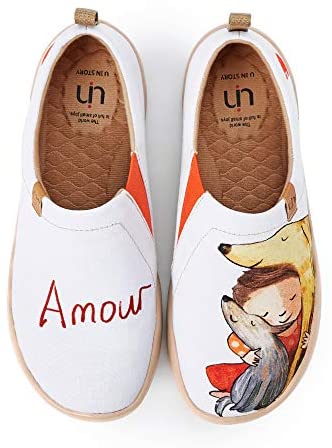 UIN Women's Slip On Loafers Canvas Lightweight Flats Sneakers Love & Humans Walking Casual Art Painted Travel Shoes Amour