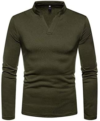 Men's Casual Long Sleeve Henley Shirt Fashio V Neck Fleece Lined Cotton Shirts