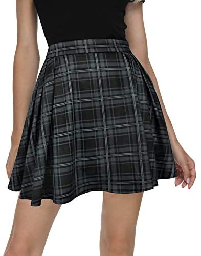 Women Plaid Pleated Mini Skater Skirt High Waisted School Skirt