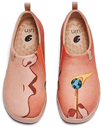 UIN Women's Walking Shoes Slip On Casual Loafers Lightweight Art Painted Comfort Fashion Sneaker Caring for Our Planet