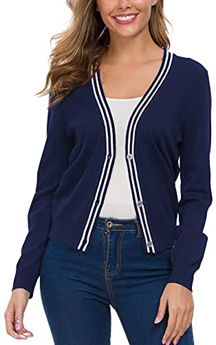 Women's Long Sleeve Button Down Cardigan Sweater Elegant Cropped Sweater
