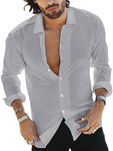 Men's Long Sleeve Button Down Shirts Regular Fit Lightweight Sweat Absorbing Breathable Solid Casual Tops