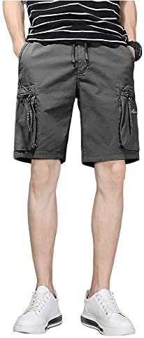Men's Drawstring Hiking Cargo Shorts Quick Dry Multi Pockets Knee Length Bottoms Hunting Fishing