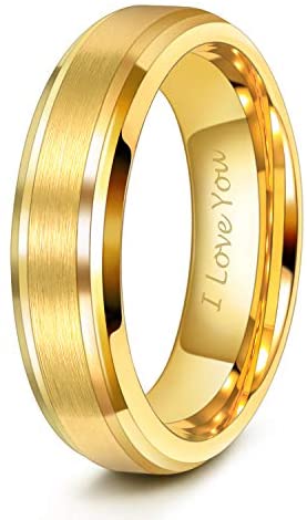 6mm 8mm Mens Womens Gold Tungsten Wedding Ring Band Brush Finish Scratch Resistant Size 5-14 …
