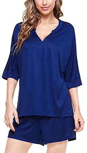 Womens Pajama Sets Soft Loungewear Set Short Sleeve Button Sleepwear Two-Piece Pj Sets Nightwear Pajamas for Women