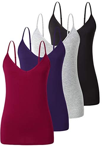 Xelky Womens V Neck Camisole Lightweight Tank Tops Adjustable Spaghetti Strap Undershirts Stretch Soft Plain cami 4 Pack S-XL