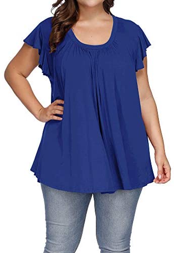 Women's Plus Size Top Short Sleeve Casual Ruffle Loose Pleated Flowy Summer T Shirts