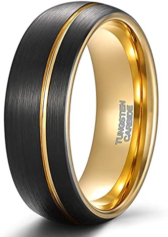 TRUMIUM 4mm 6mm 8mm Mens Tungsten Wedding Rings Black Gold Wedding Band for Women Two Tone Brush Comfort Fit Size 6-13