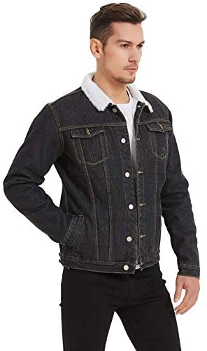 Plaid&Plain Men's Fleece Lined Borg Collar The Sherpa Trucker Jacket Jean Denim Jacket