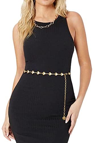 XZQTIVE Waist Chain Belts for Women Rhinestone Crystal Waist Belts Chain for Dresses Adjustable Ladies Metal Body Link Belt