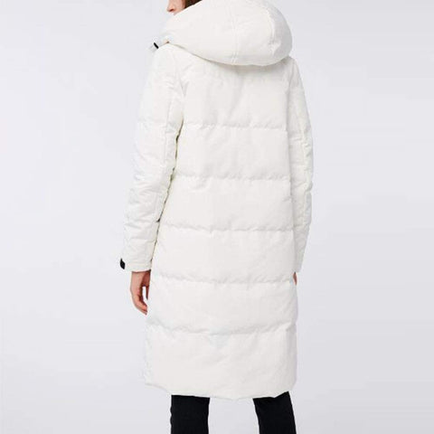 Women's Solid Mid-Length Down Jackets Plain Buckle Zipper Pocket Coat