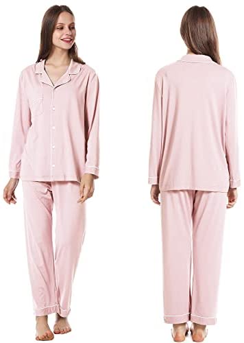 Women Pajamas Set Bamboo Viscose Soft Breathable Nightgown with Long Sleeve