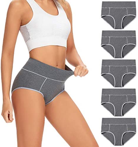 POKARLA Women's High Waisted Cotton Underwear Soft Breathable Panties Stretch Briefs Regular & Plus Size 5-Pack