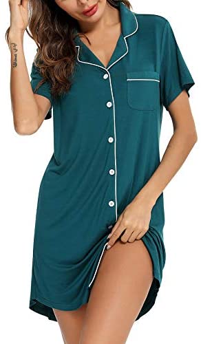 Pajama Nightgown for Women Short/Long Sleeve Button Down Nightwear Top Boyfriend Sleep Shirts Nightdress S-XXL