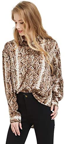 Womens Oversized Long Sleeve Button Down Leopard Snake Zebra Animal Print Shirt Blouse