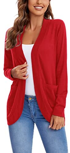 Womens' Long Sleeve Knit Sweater Cardigans Curved Hem Open Front with Pockets