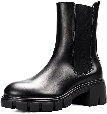 mysoft Women's Platform Boot Round Toe Chunky Combat Ankle Boots, Lace Up Side Zipper