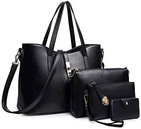 Women Fashion Synthetic Leather Handbags+Shoulder Bag+Purse+Card Holder 4pcs Set Tote