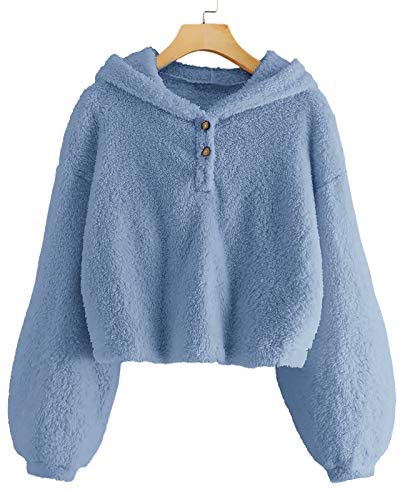 GAMISOTE Kids Girl's Fuzzy Hoodies Warm Loose Button Down Pullover Sherpa Jacket Top