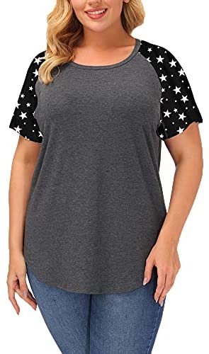 Plus Size Tops Women Stripe Short Sleeve Summer Casual Raglan T Shirts