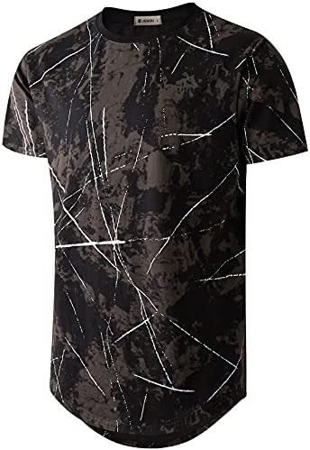 KLIEGOU Mens Hipster Hip Hop Round Hemline Pattern Print T Shirt