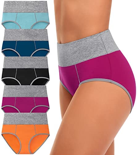 High Waisted Underwear for Women Cotton No Muffin Top Full Coverage Briefs Soft Stretch Ladies Panties 5 Pack