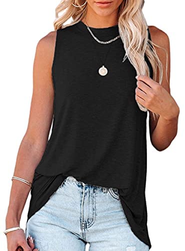 Women Sleeveless Knit Tank Top Casual High Neckline Vest Tunic with Back Zipper