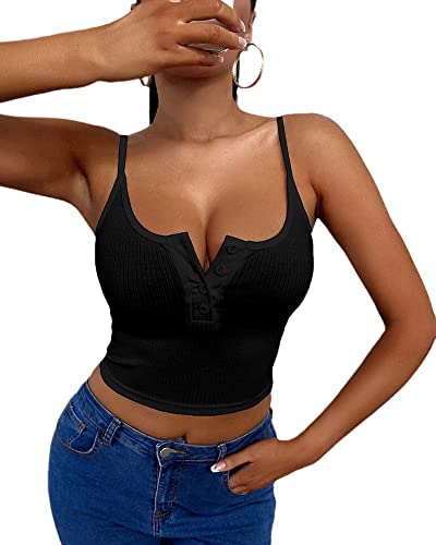 Women's Tank Scoop Neck Henley Adjustable Tank Tops Sleeveless Button Down Shirts