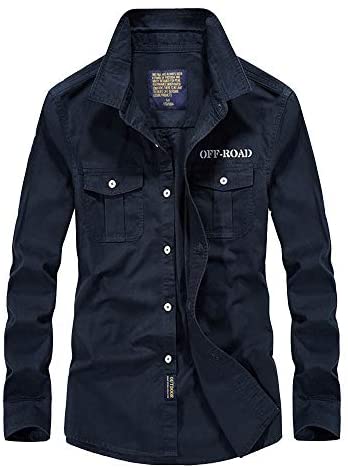 Men's Cargo Solid Casual Fitted Long Sleeve Shirts