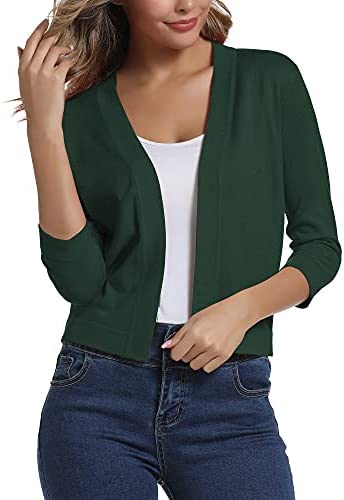 Urban CoCo Women's 3/4 Sleeve Cropped Cardigan Sweater Elegant Shrugs for Women