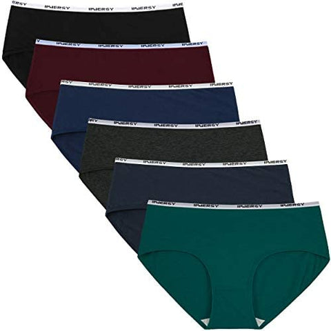 INNERSY Womens Cotton Sporty Underwear Hipster Panties Regular & Plus Size 6-Pack