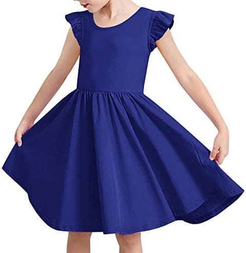 GAMISOTE Girls Flowy Dress Ruffle Cap Sleeve A Line Twirly Skater Summer Midi Dresses with Pocktes 7-14 Years