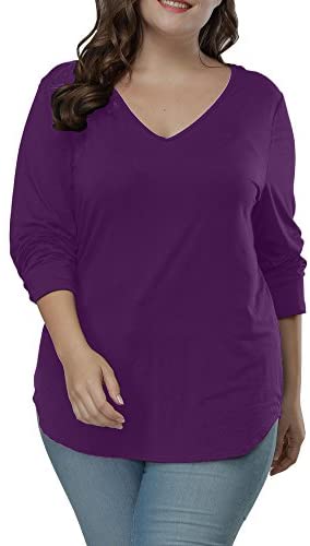 Women's Plus Size T Shirts Long Sleeve Asymmetric Hem Casual Tee Tops