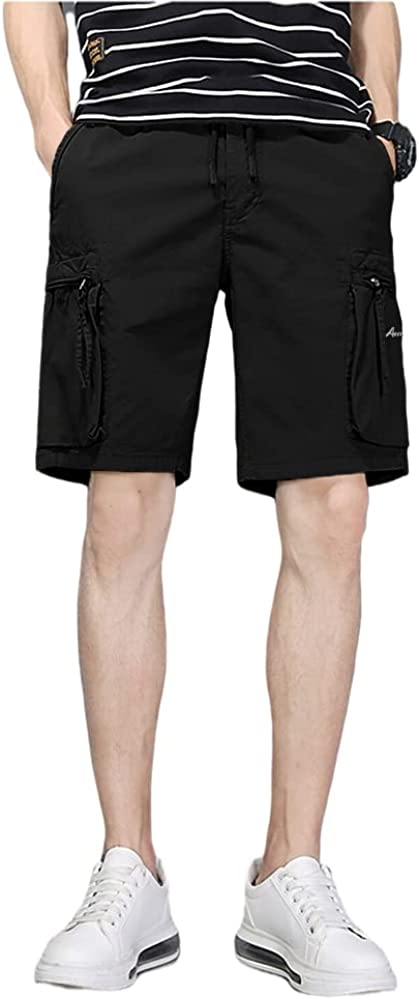 Men's Drawstring Hiking Cargo Shorts Quick Dry Multi Pockets Knee Length Bottoms Hunting Fishing
