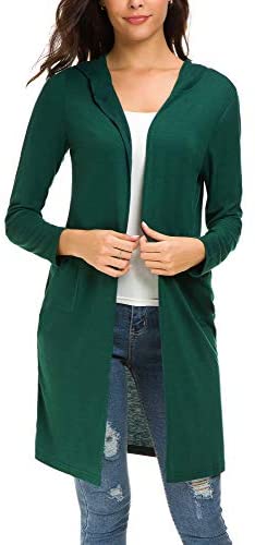 Women's Classic Open Front Lightweight Long Hooded Cardigan